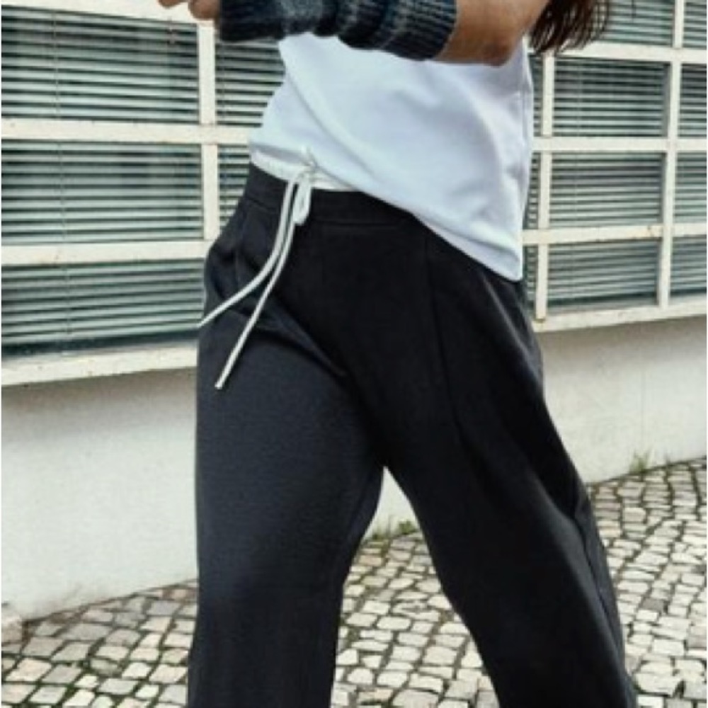 Zara Black Pants with White Drawstring